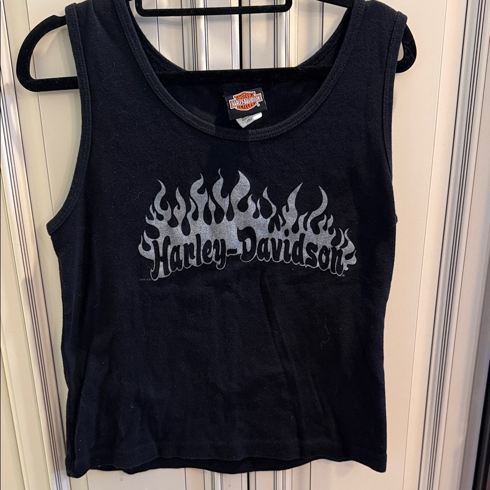 Vintage Double Sided Harley-Davidson Black and Gray Flame Tank Top Sz L